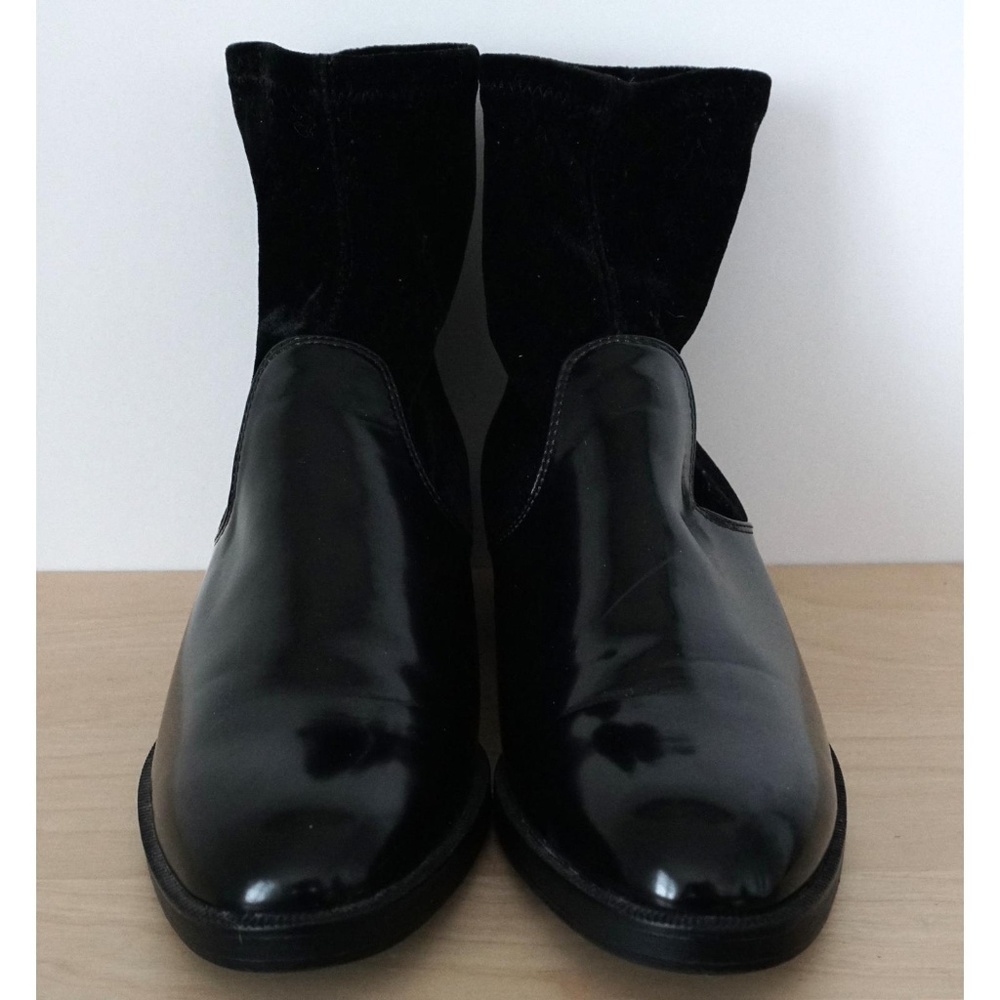 ZARA Stretch Velvet Black Faux Leather Boots Sz 38 - Picture 4 of 8